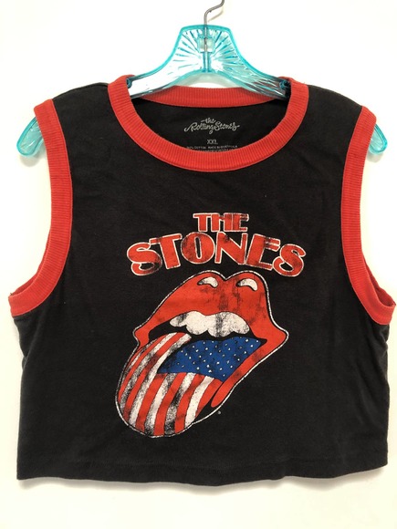 Rolling Stones Crop Top Tank Top Ladies XXL 80s Music Concert Tour Rock Tee - Picture 1 of 3